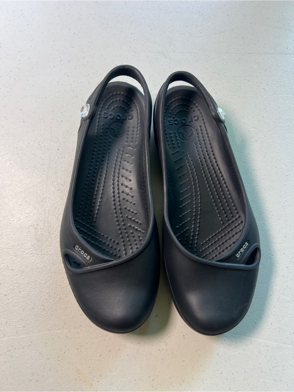 Crocs Shoes Women’s Sz 7 Olivia Black Flats Mary Jane Jeweled Ballet Slingback